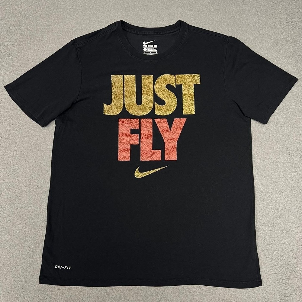 The Nike Tee Just Fly T Shirt Men's Sz L Black Dri-Fit Center Swoosh 659586-010‎